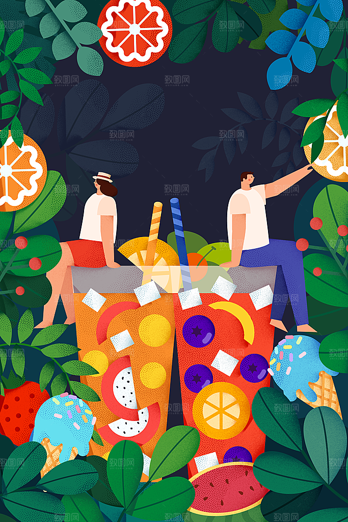 简约大气夏日风景插画海报