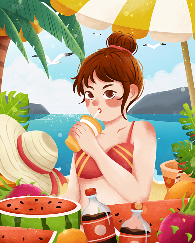 简约大气夏日风景插画海报