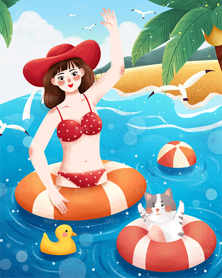 简约大气夏日风景插画海报