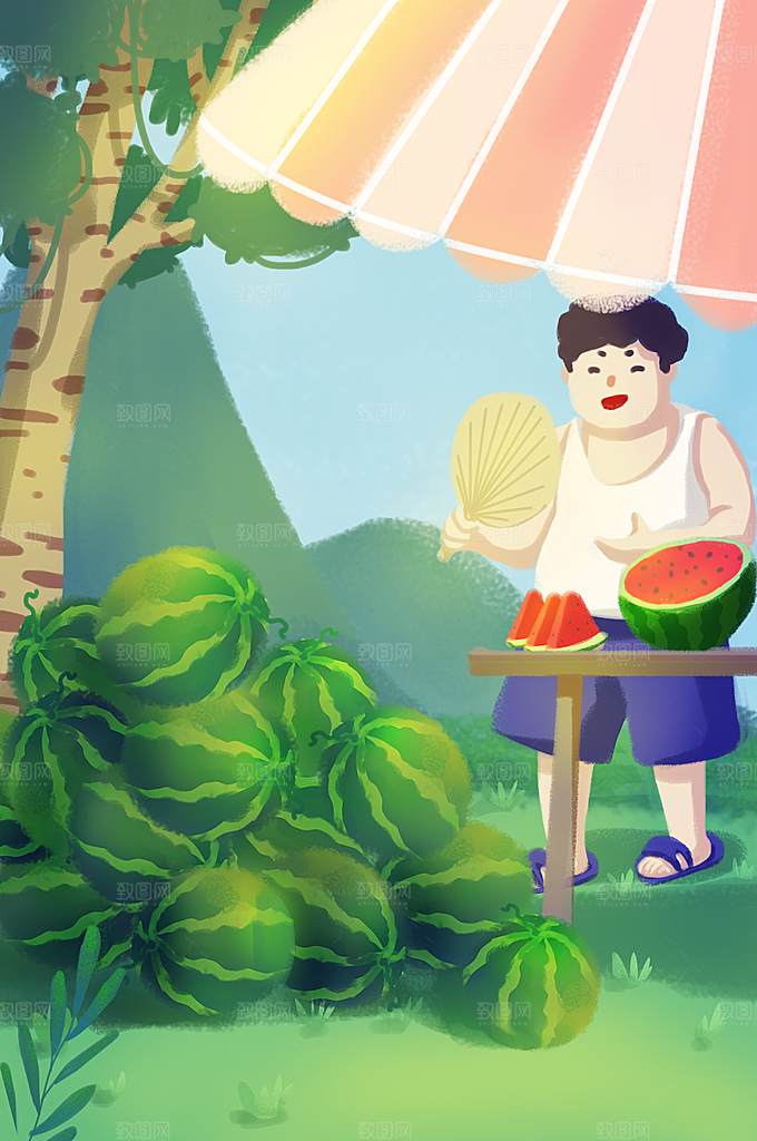 创意卡通手绘夏日小清新插画海报