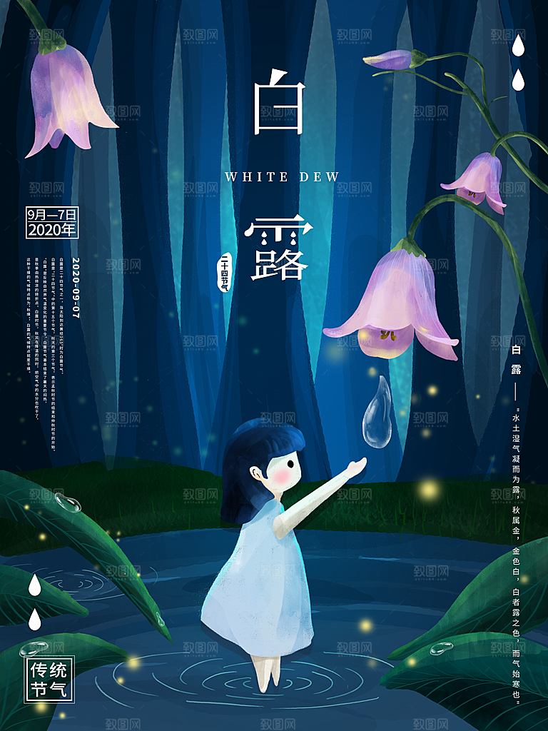 白露节气简约大气海报