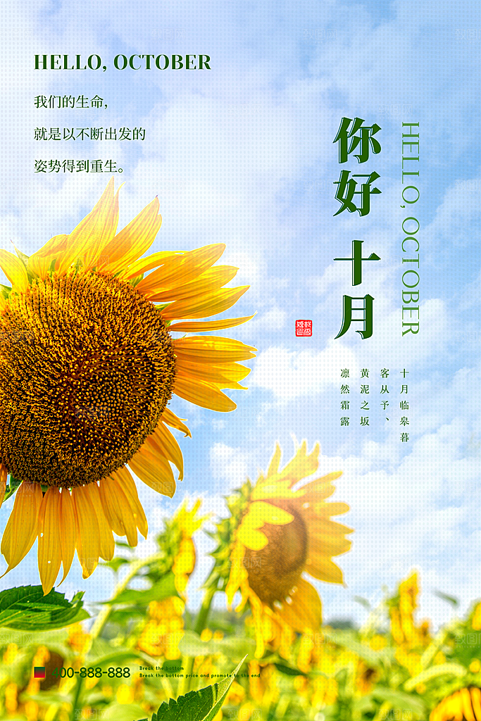 金秋十月秋天唯美日签打卡海报