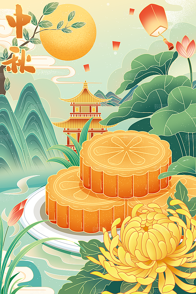 节气中国风中秋美食插画