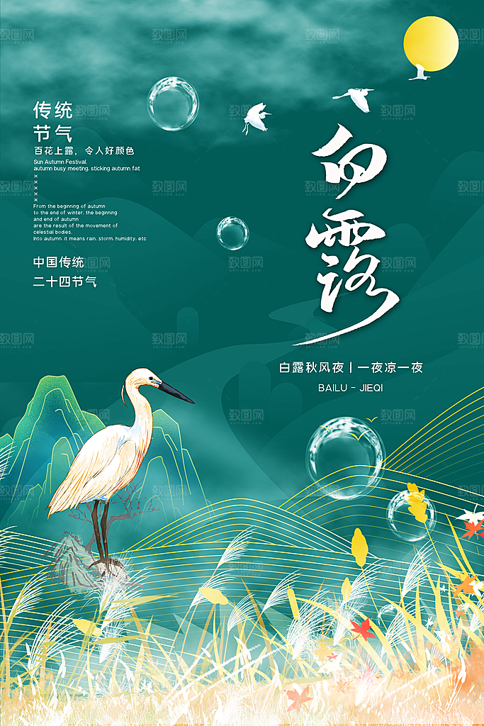 白露节气简约大气海报