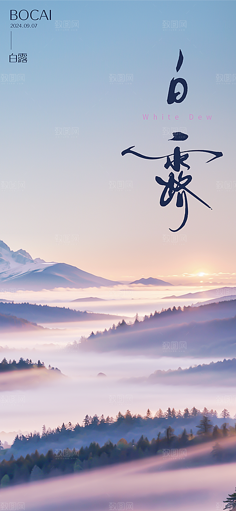 白露节气简约手机海报