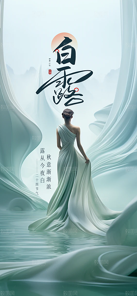 白露节气简约手机海报