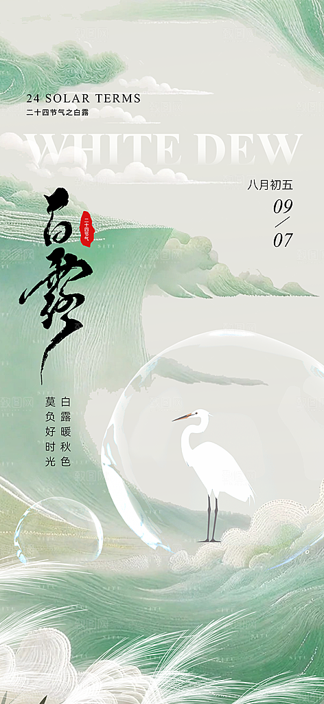白露节气简约手机海报