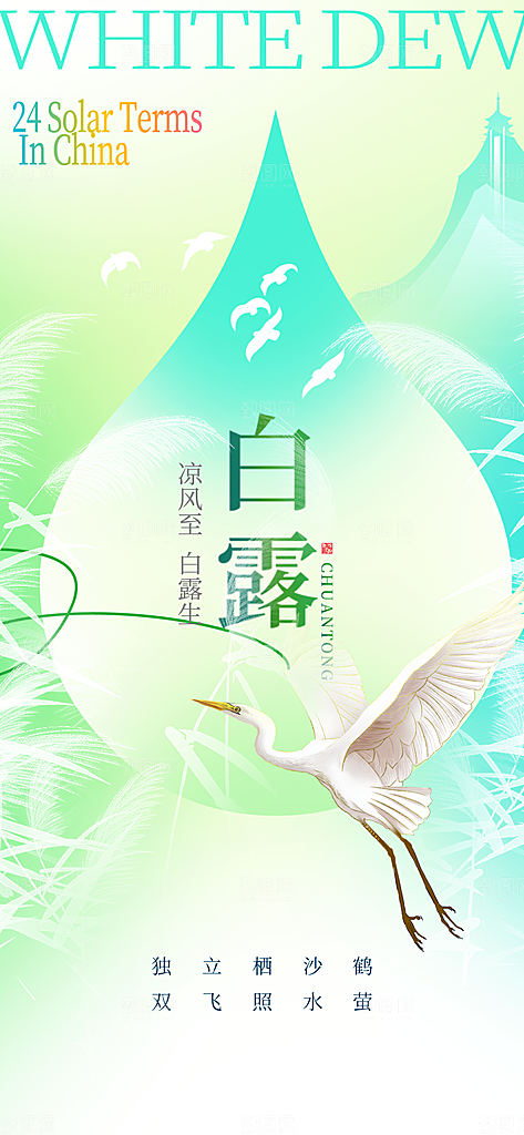 大气简约白露节气长屏海报