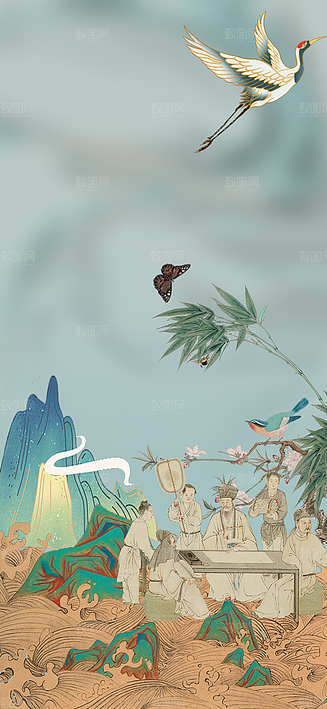 新中式中国风复古海报展板主视觉kv背景