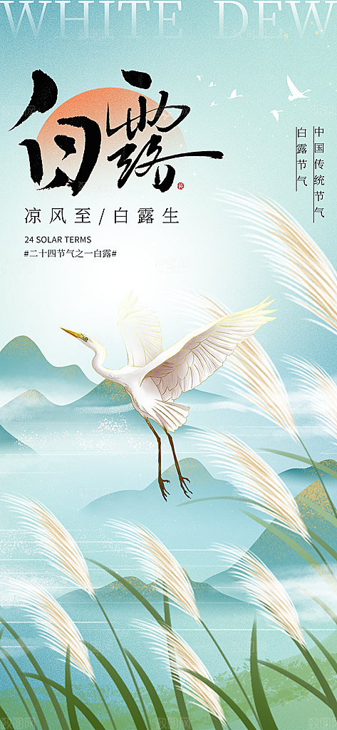 白露节气简约手机海报