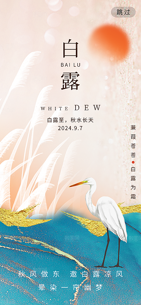 中国传统节气白露简约手机海报