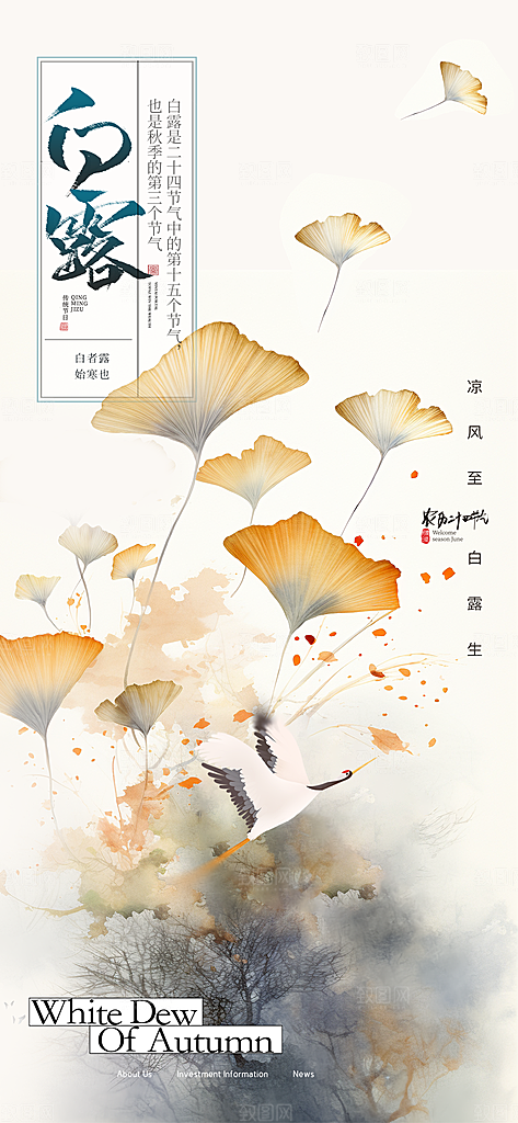 白露节气简约手机海报