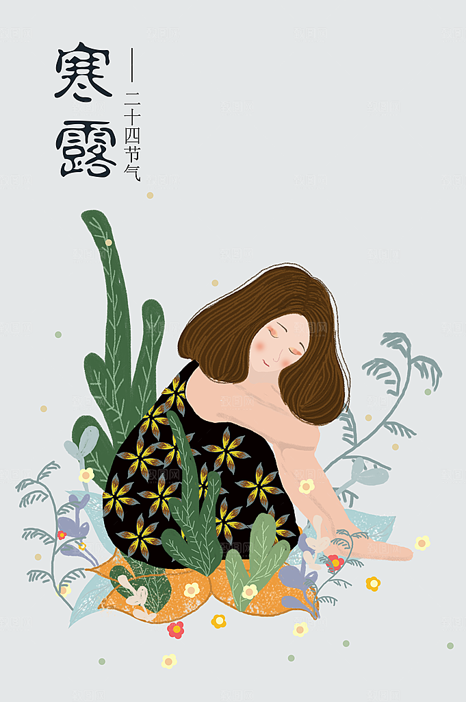 寒露中国传统节日二十四节气宣传插画海报