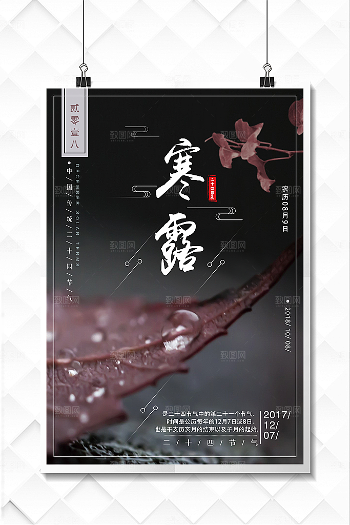 中国传统节日寒露二十四节气宣传海报