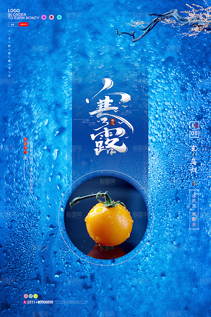 中国传统节日寒露二十四节气宣传海报
