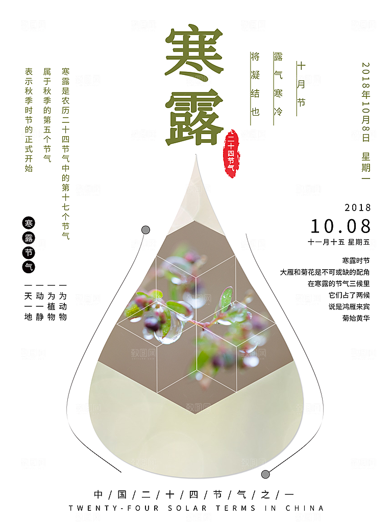 中国传统节日寒露二十四节气宣传海报