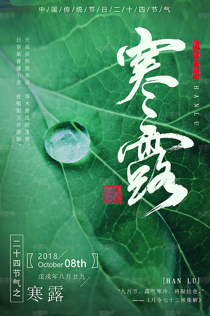 中国传统节日寒露二十四节气宣传海报