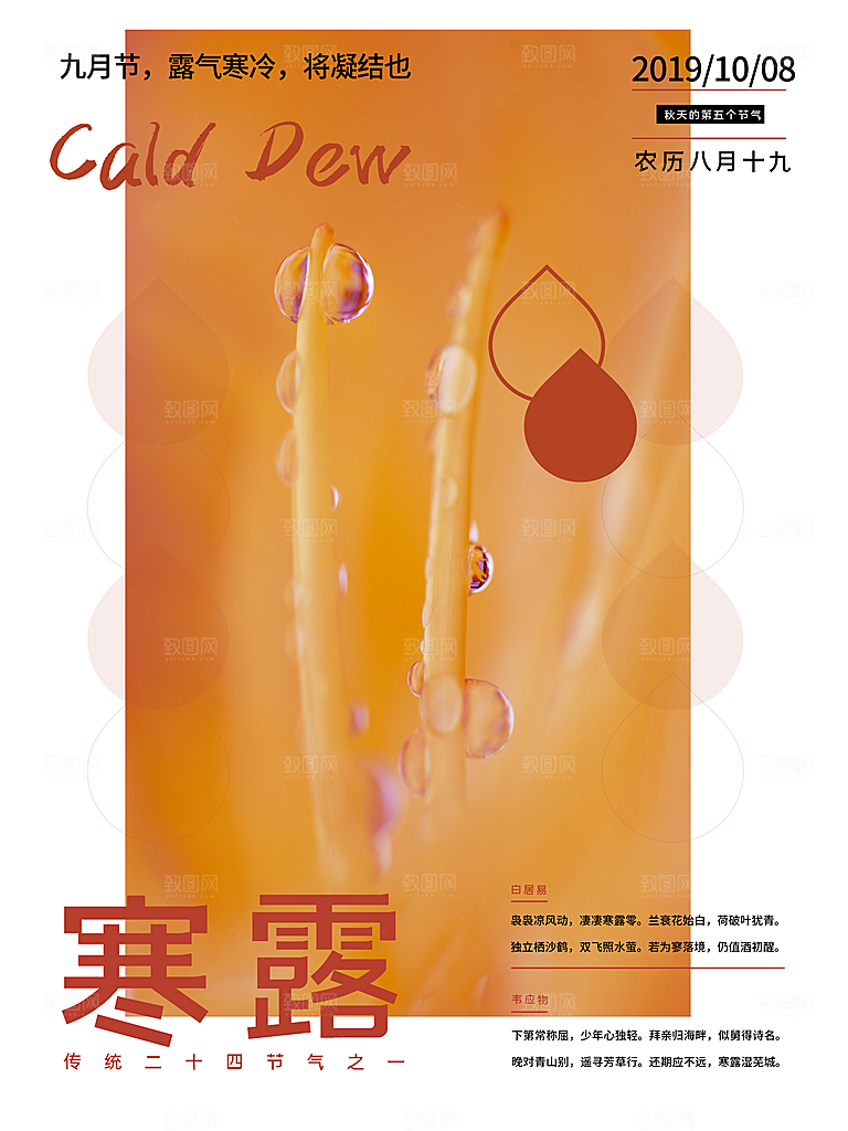 中国传统节日寒露二十四节气宣传海报