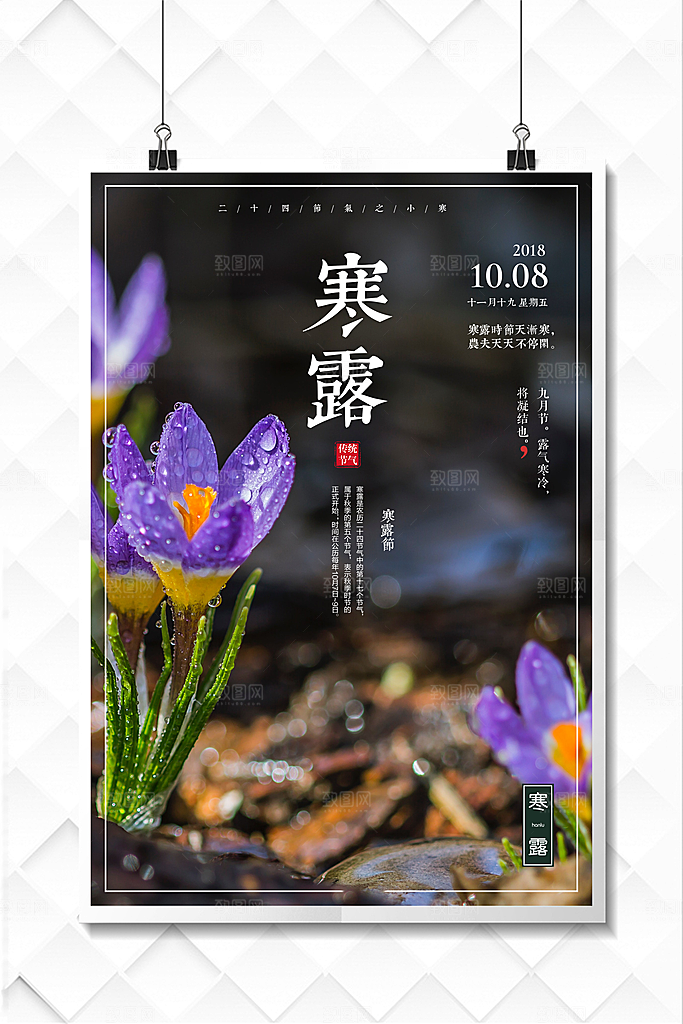 中国传统节日寒露二十四节气宣传海报