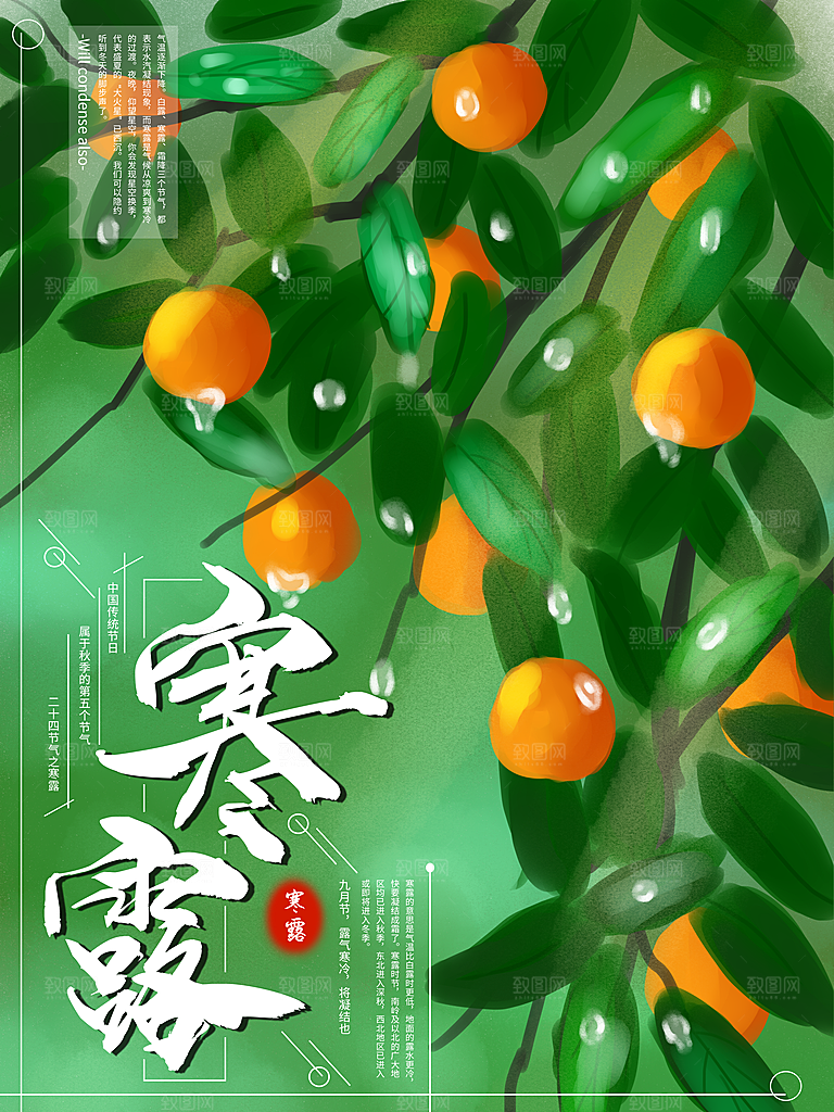 中国传统节日寒露二十四节气宣传海报