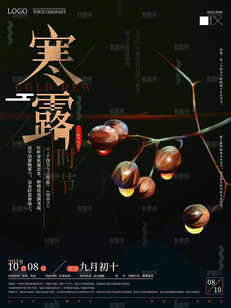 中国传统节日寒露二十四节气宣传海报