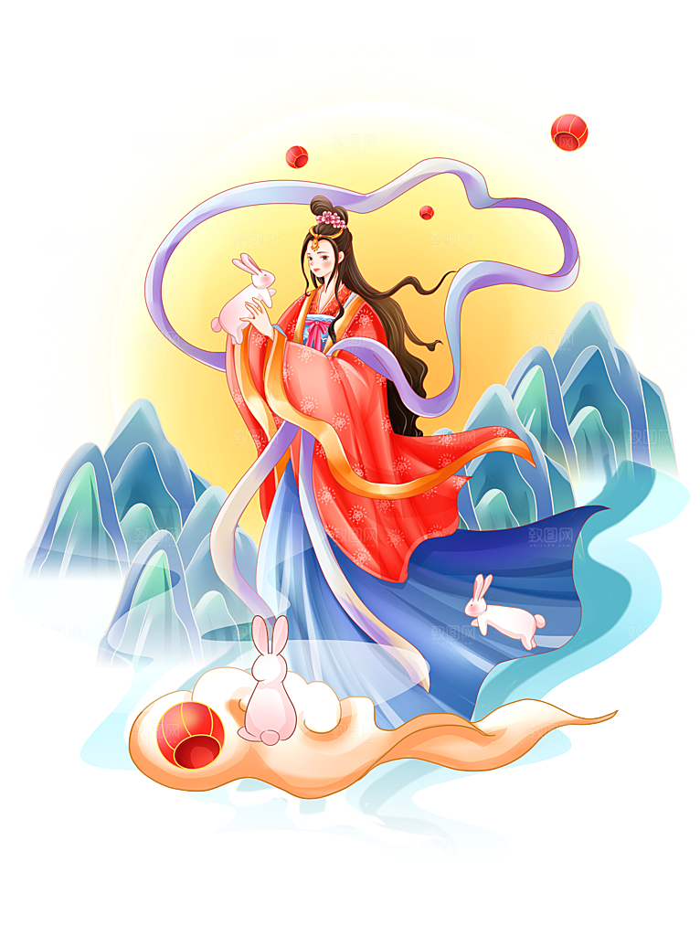 中秋节嫦娥奔月插画元素