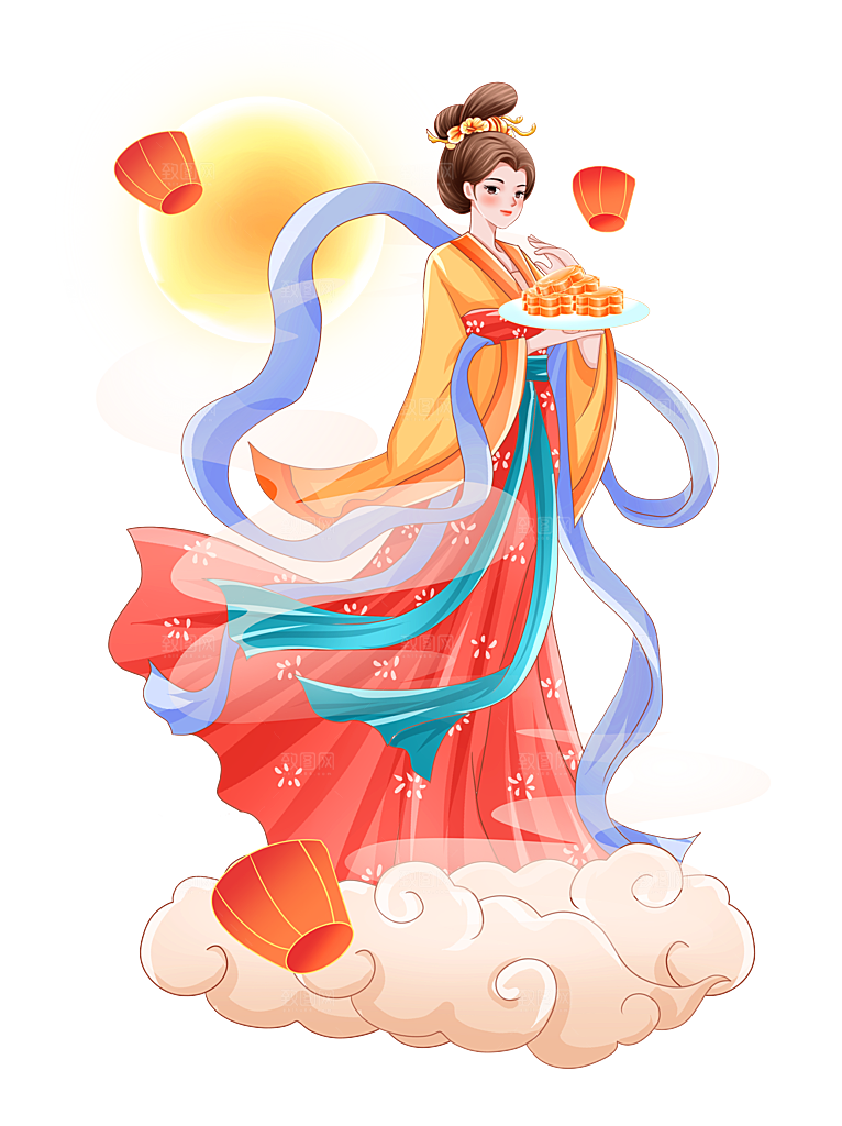 中秋节嫦娥奔月插画元素