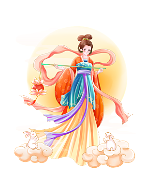 中秋节嫦娥奔月插画元素