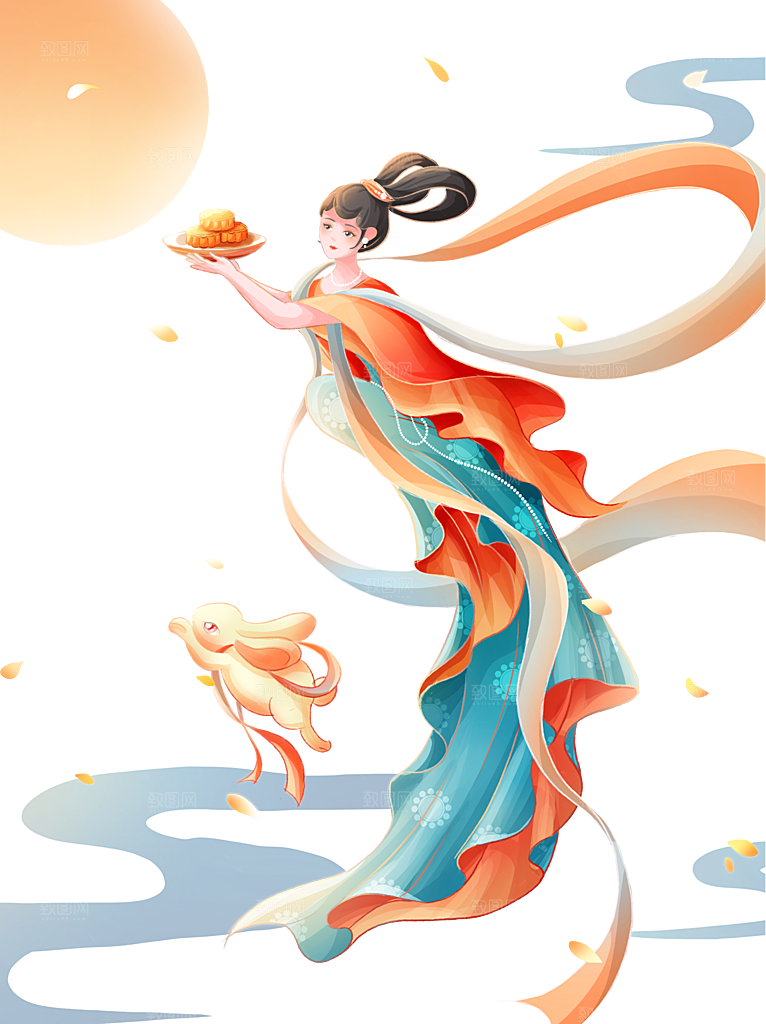 中秋节嫦娥奔月插画元素