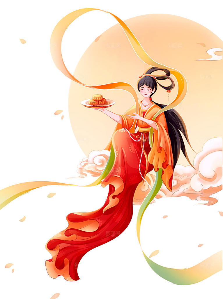 中秋节嫦娥奔月插画元素