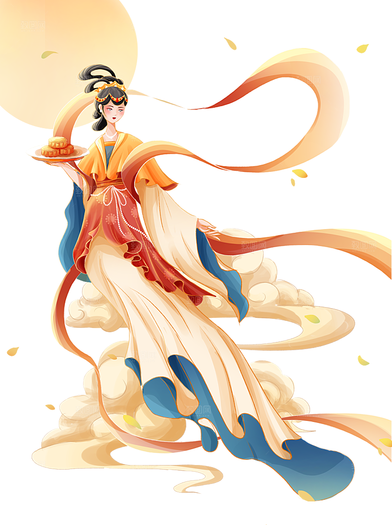 中秋节嫦娥奔月插画元素