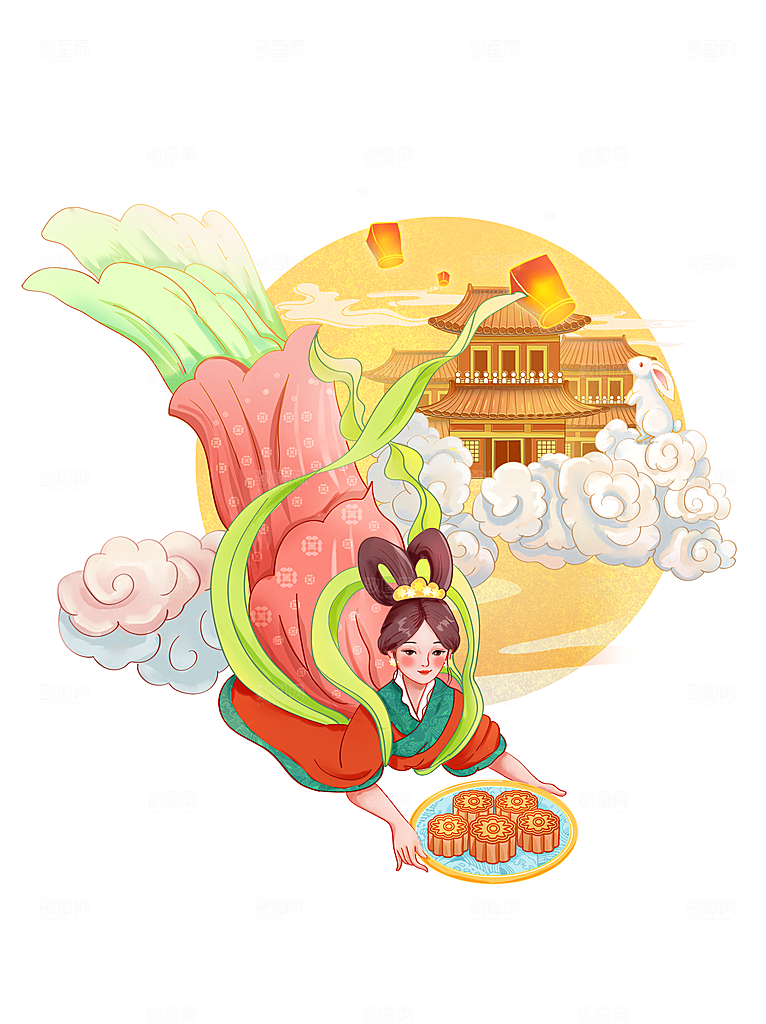 中秋节嫦娥奔月插画元素