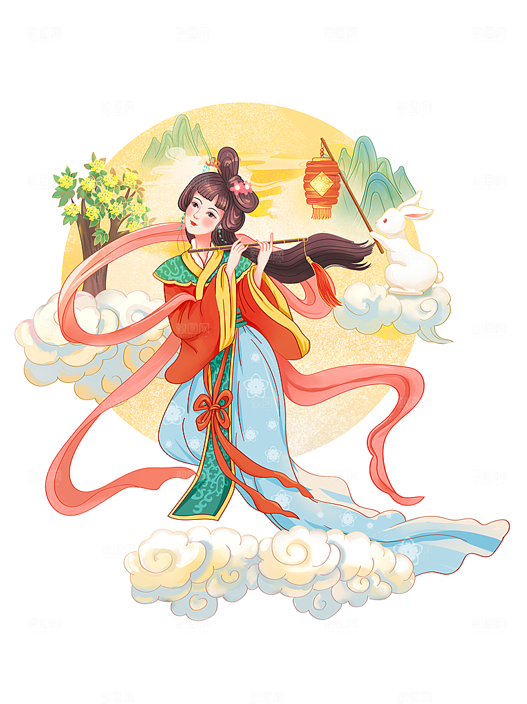 中秋节嫦娥奔月插画元素
