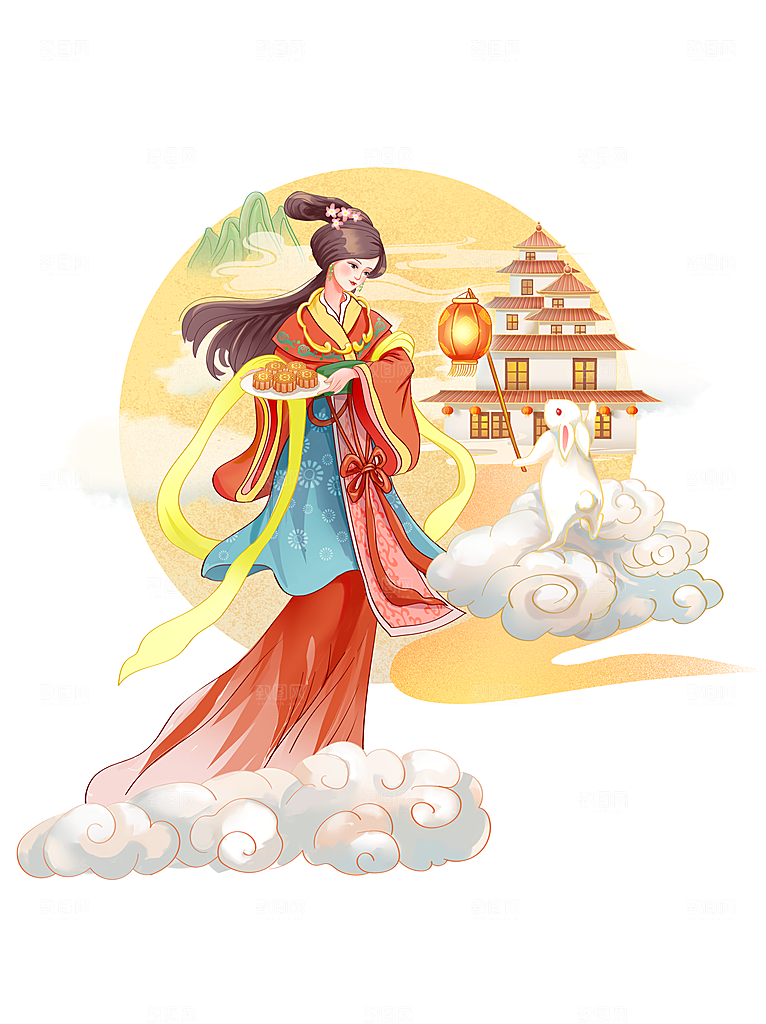 中秋节嫦娥奔月插画元素