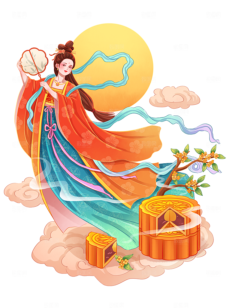 中秋节嫦娥奔月插画元素