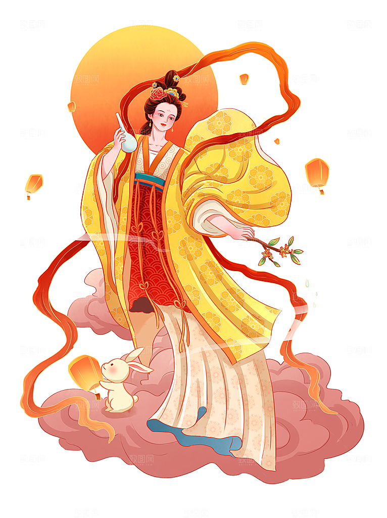 中秋节嫦娥奔月插画元素