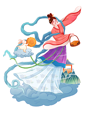 中秋节嫦娥奔月插画元素