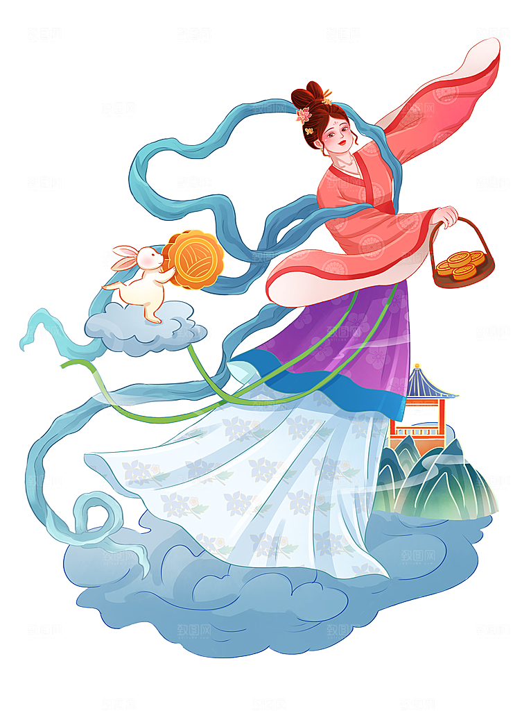 中秋节嫦娥奔月插画元素