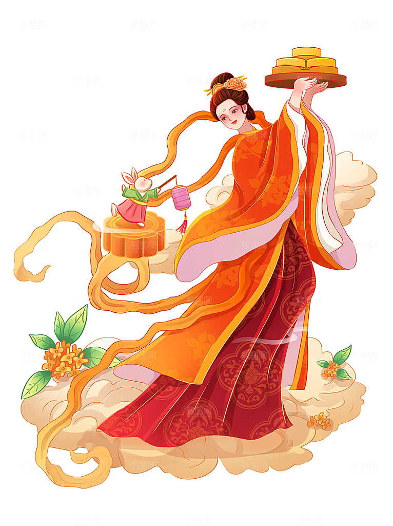 中秋节嫦娥奔月插画元素