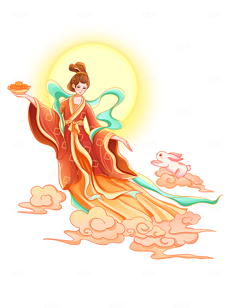 中秋节嫦娥奔月插画元素