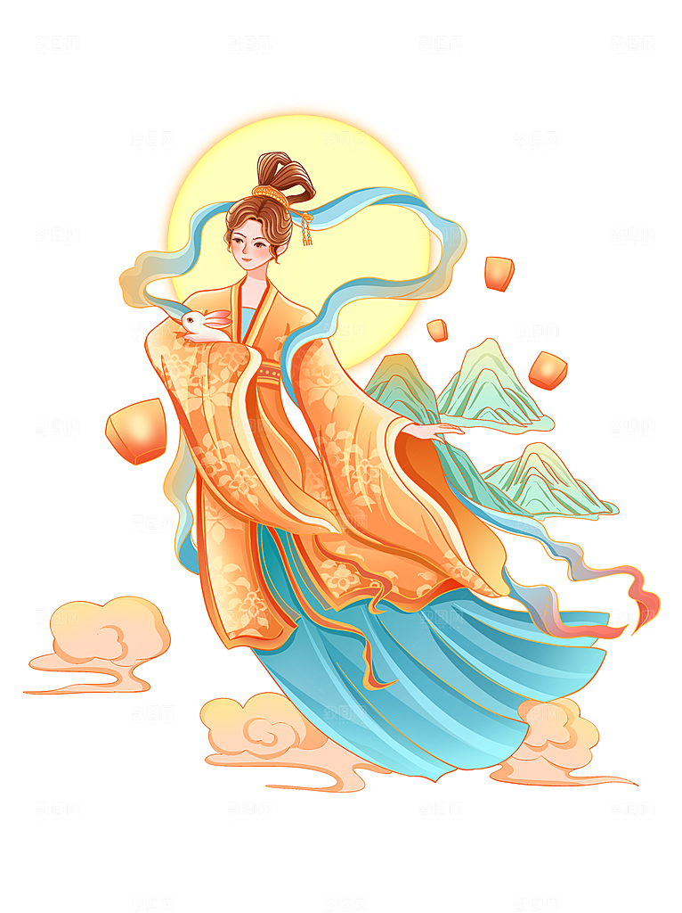 中秋节嫦娥奔月插画元素