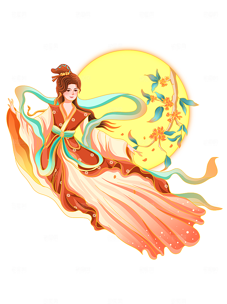中秋节嫦娥奔月插画元素