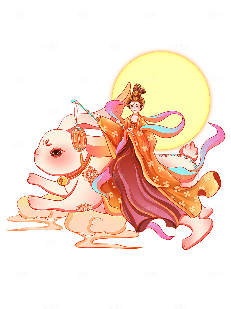 中秋节嫦娥奔月插画元素