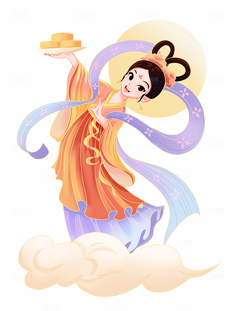 简约大气中秋节嫦娥奔月插画素材
