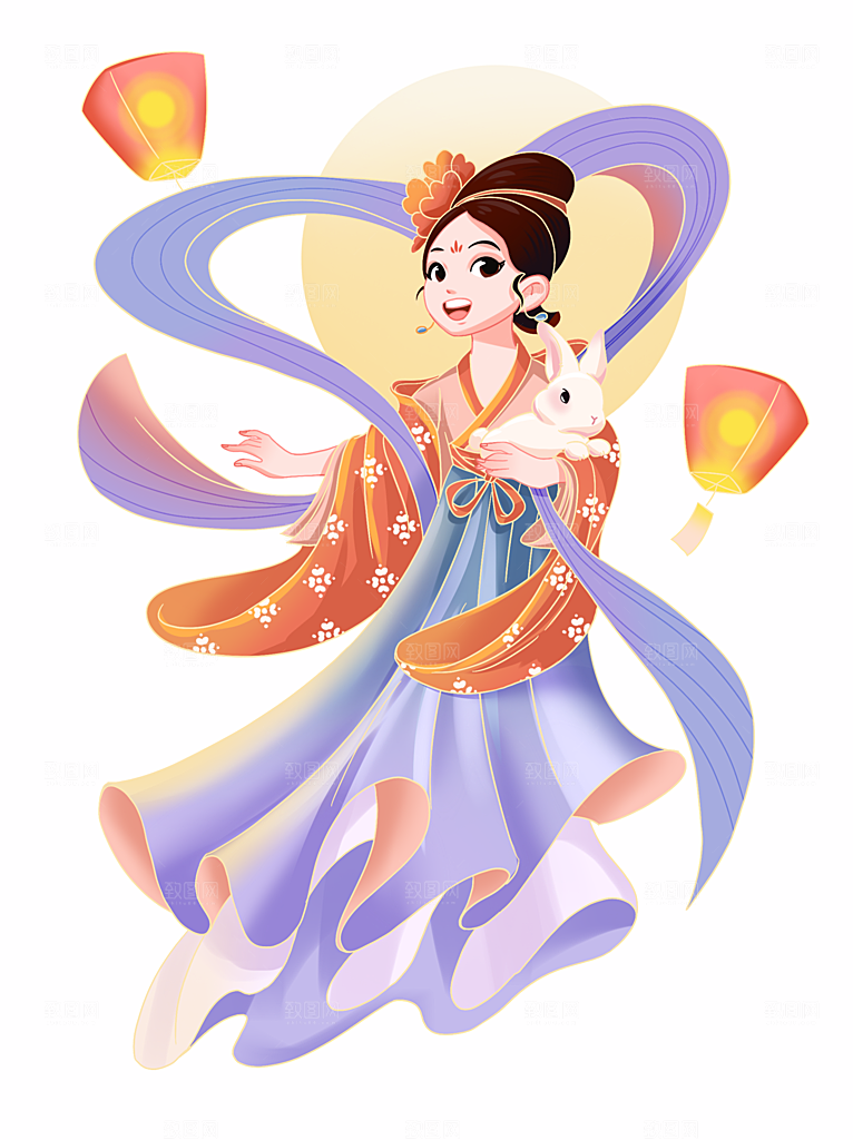 简约大气中秋节嫦娥奔月插画素材