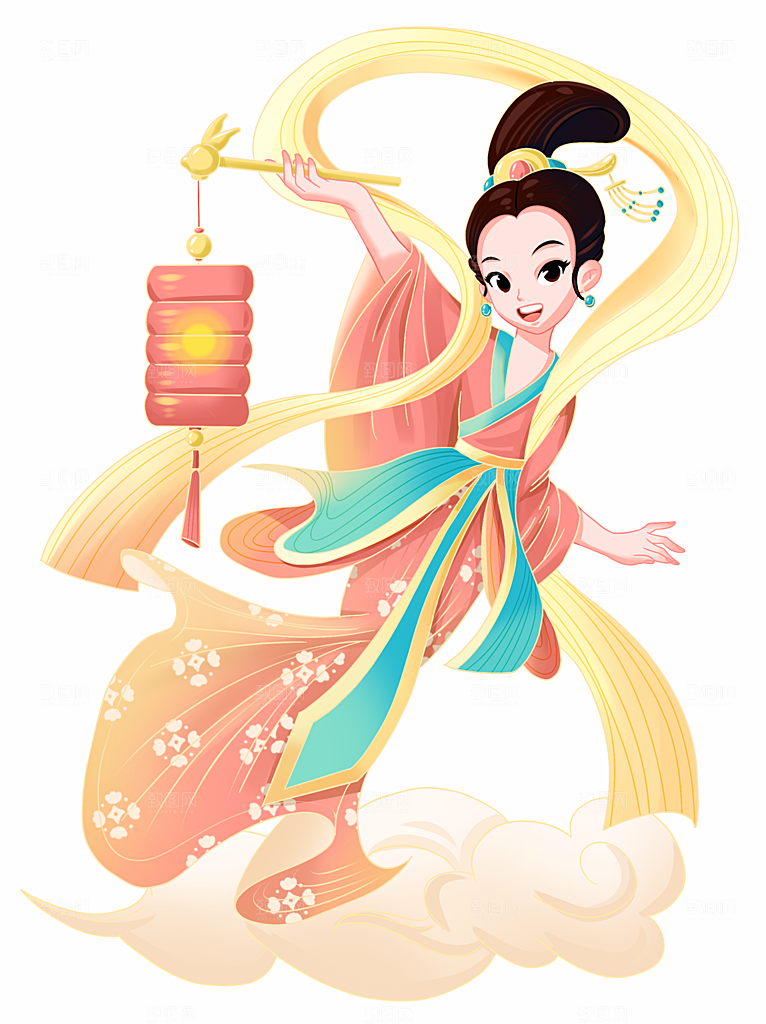 简约大气中秋节嫦娥奔月插画素材