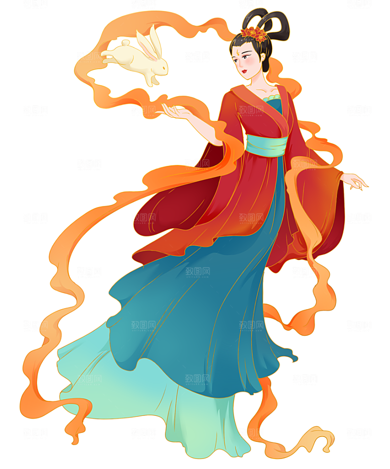 简约大气中秋节嫦娥奔月插画素材