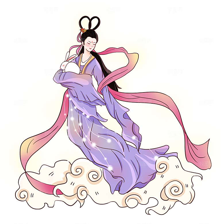 简约大气中秋节嫦娥奔月插画素材