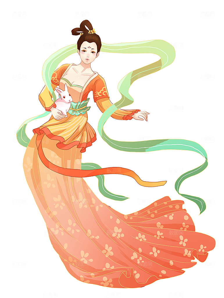 简约大气中秋节嫦娥奔月插画素材