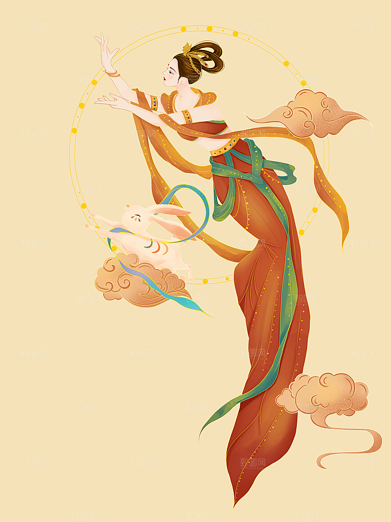 简约大气中秋节嫦娥奔月插画素材
